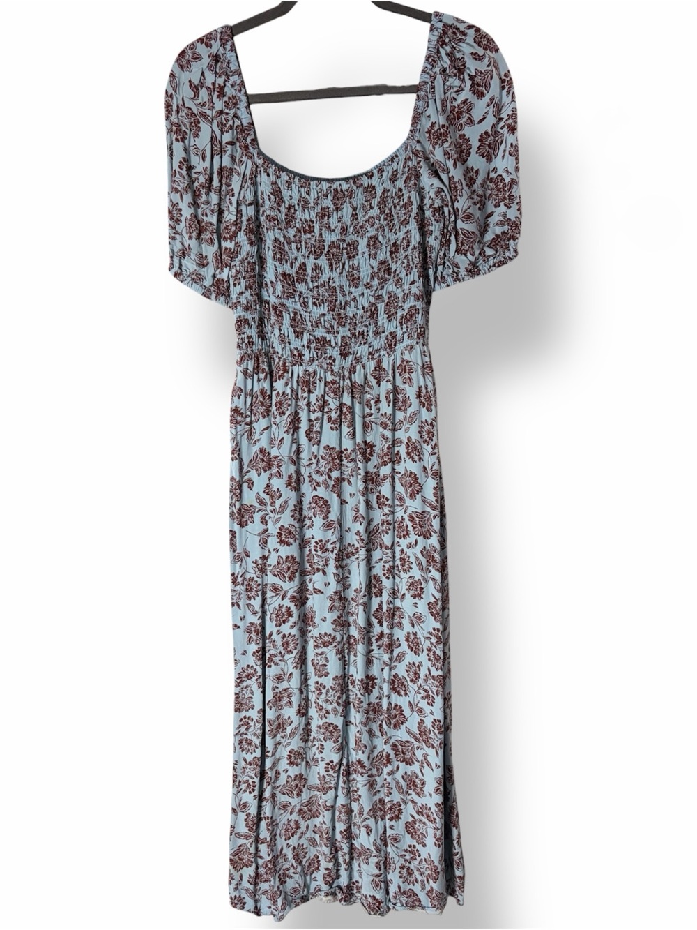 MADEWELL Smocked Puff-Sleeve Midi Dress Blue Brown Floral 6 - Picture 5 of 10
